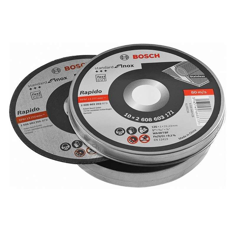 Boite de 10 disques à tronçonner Rapido Ø 125 mm spécial inox BOSCH 2608603255