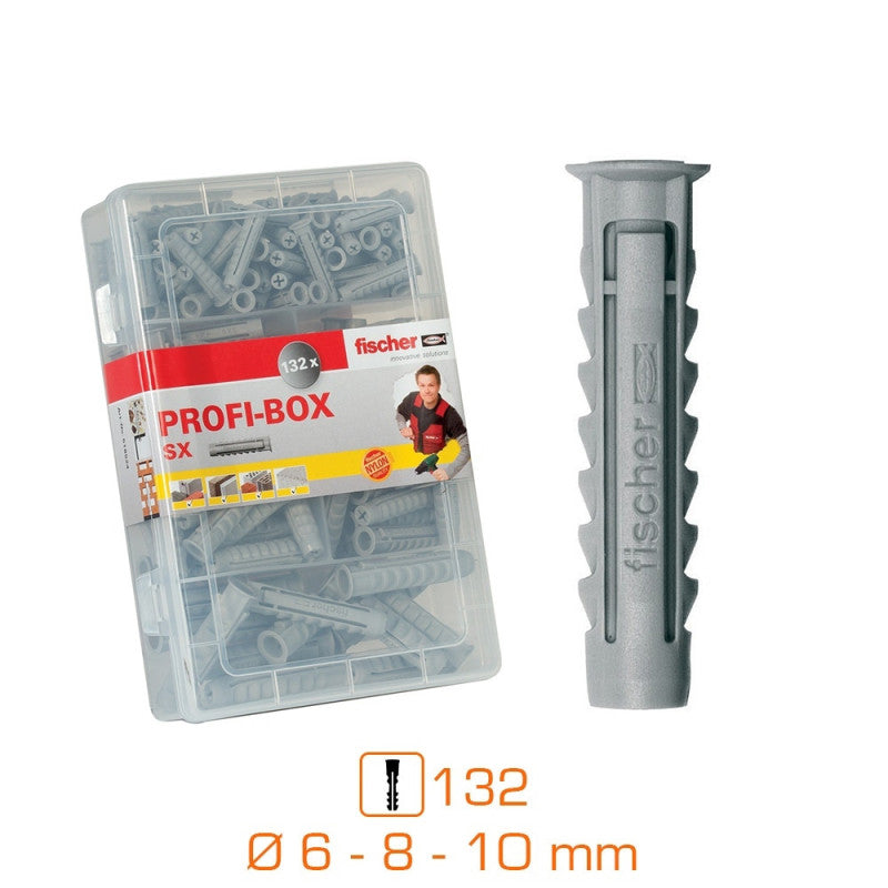 Boîte de 132 chevilles tous matériaux FISCHER 518524 nylon SX - Ø6-8-10 mm