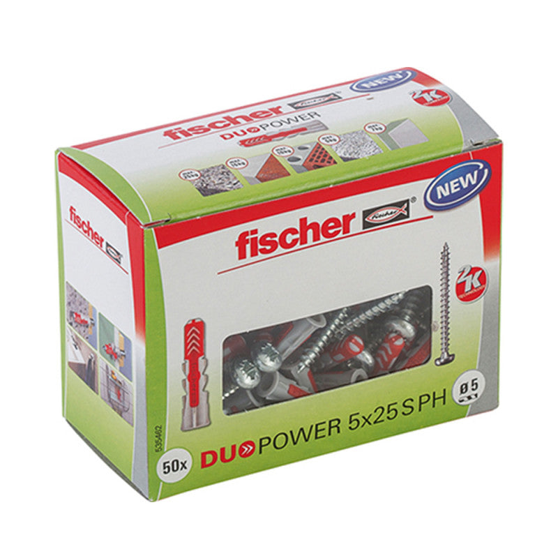 Boîte de 50 chevilles bi-matière FISCHER Duopower PH avec vis