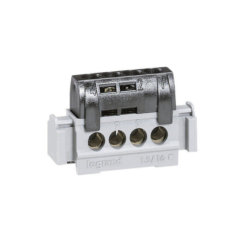 Bornier phase LEGRAND 4 bornes câble 1,5 à 16 mm² noir