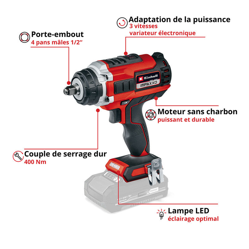 Boulonneuse sans fil IMPAXXO 18V 400Nm Power X-Change EINHELL 4510070 (Produit seul)