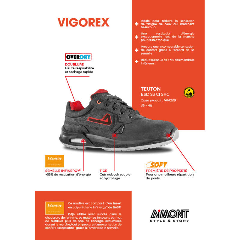 Chaussures de sécurité basse AIMONT TEUTON S3 CI SRC ESD