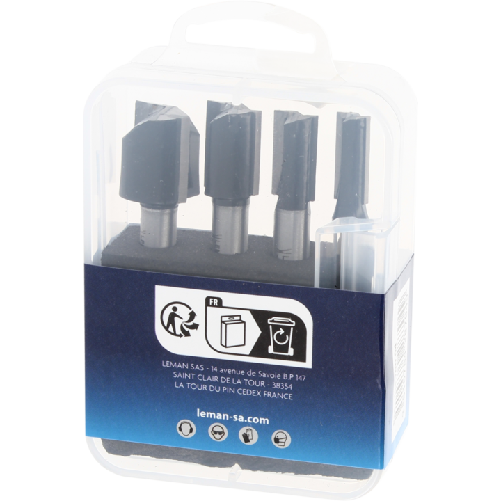 LEMAN lot de 4 mèches bois universelles droites carbure queue 8mm pour défonceuse