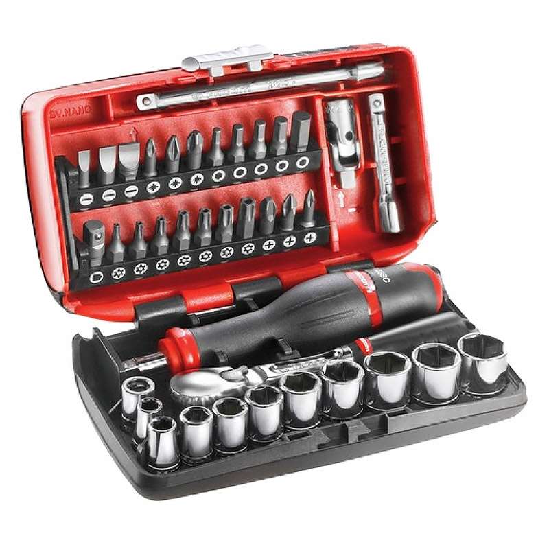 Coffret clé à cliquet étanche + douilles 1/4" FACOM RL.NANO1PB 38 pièces