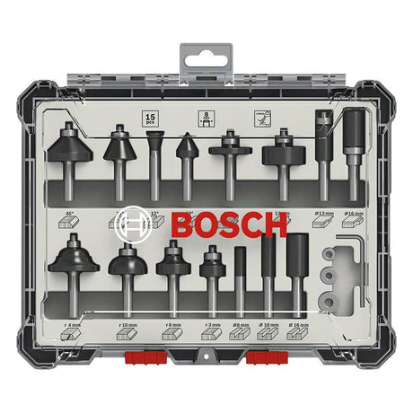 Coffret de 15 fraises mixtes Bosch Professional 2607017472 à queue de 8mm