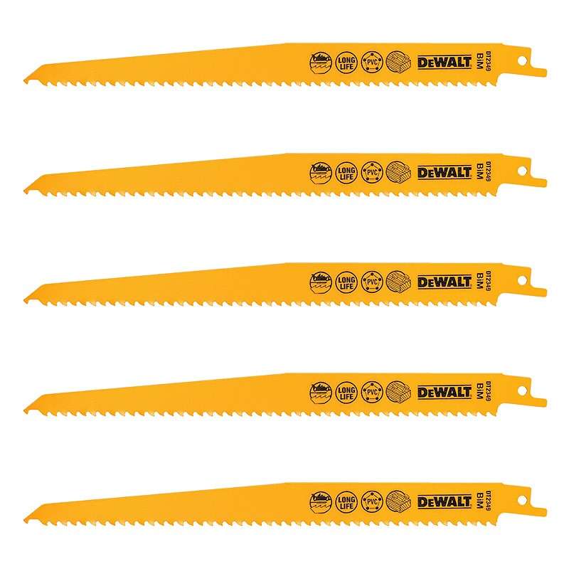 Coffret de 5 Lames DEWALT DT2349-QZ pour scie sabre Bi-Métal 228mm