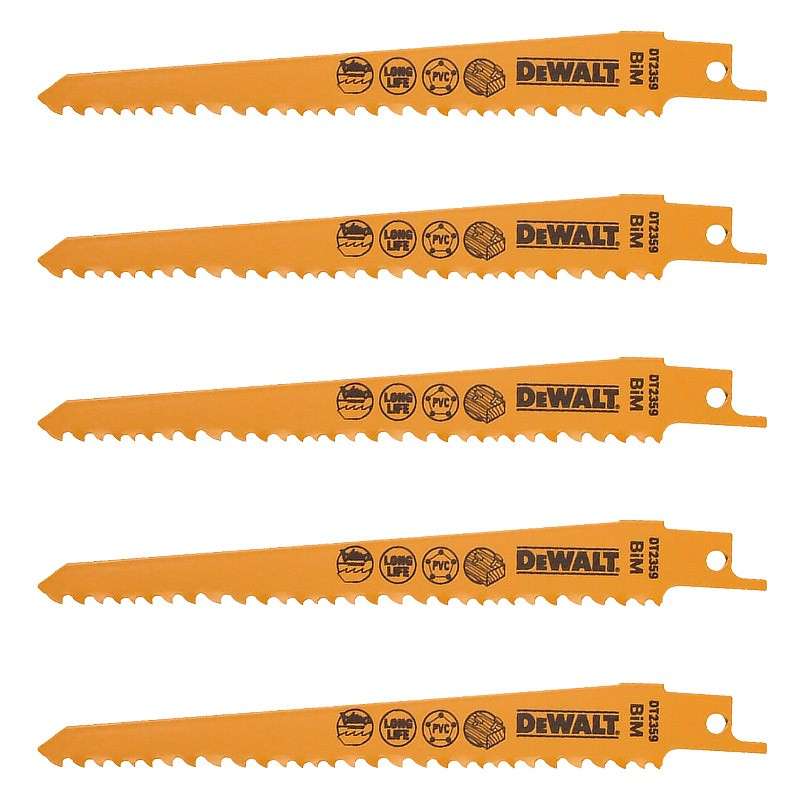 Coffret de 5 Lames DEWALT DT2359 pour scie sabre Bi-Métal 152mm