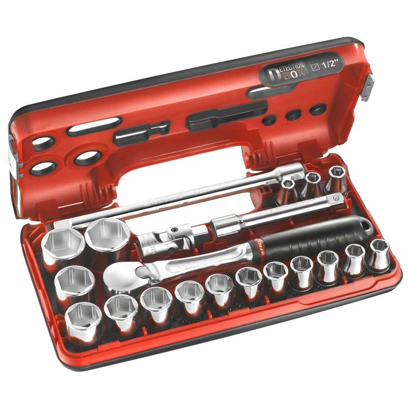 Coffret de clé à cliquet étanche DBOX avec douilles 1/2" FACOM SL.DBOX1PB 6 pans (21 pièces)