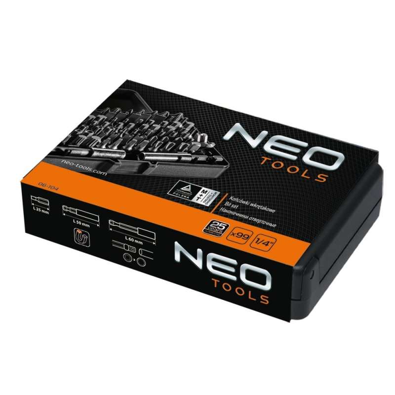 Coffret Embouts de Vissage + 2 Porte-Embouts Magnétiques 1/4 NEO TOOLS 06-104 - 99 Pièces