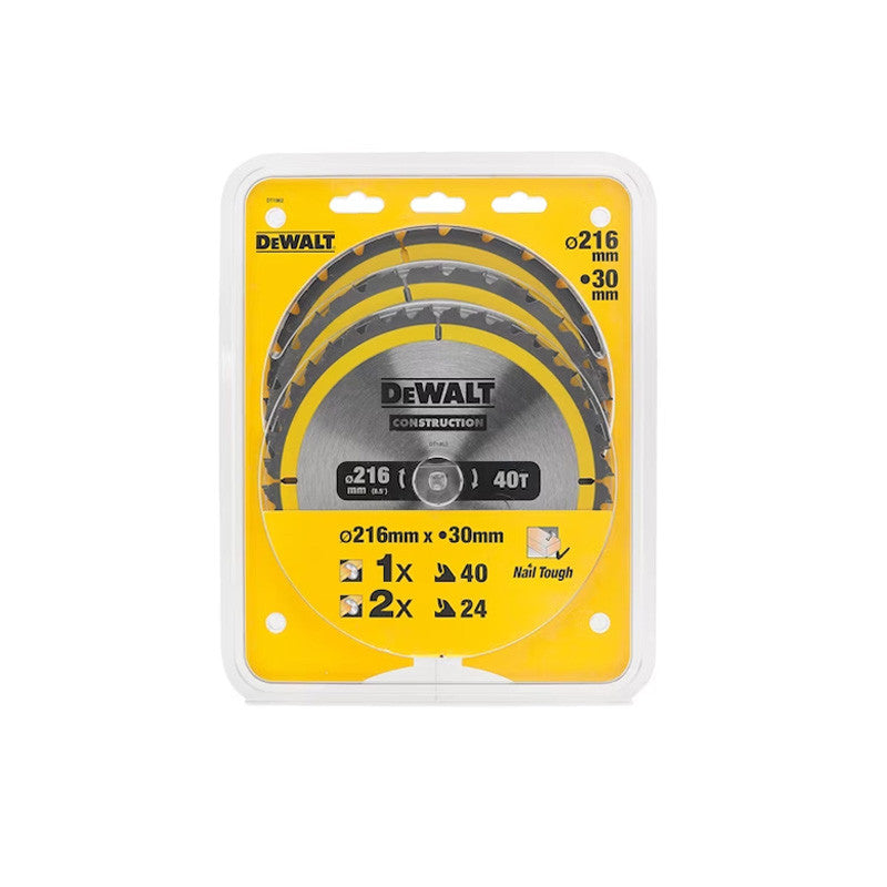 Coffret plastique de 3 lames Ø 216mm Carbure Construction DEWALT DT1962-QZ pour scie circulaire stationnaires