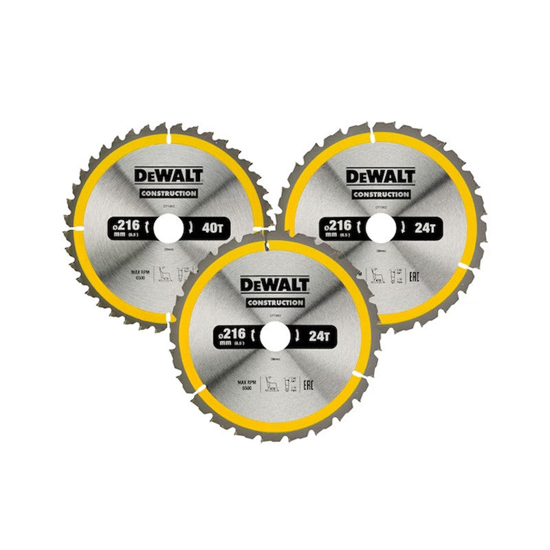 Coffret plastique de 3 lames Ø 216mm Carbure Construction DEWALT DT1962-QZ pour scie circulaire stationnaires