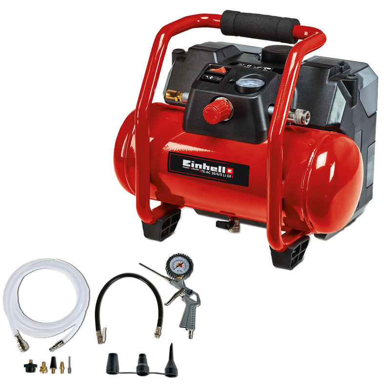 Compresseur sans fil 36V 6 litres EINHELL TE-AC 36/6/8 Li OF Set - Solo Power X-Change - produit nu