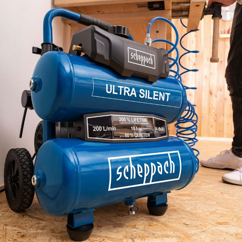 Compresseur super silencieux 750W SCHEPPACH HC20SI 2 x 10L