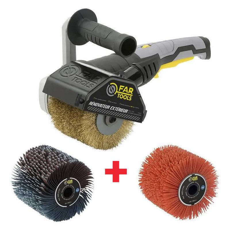 Décapeur à rouleau FARTOOLS REX120C + brosse lanières abrasives et nylon pour bois, métal et pierre