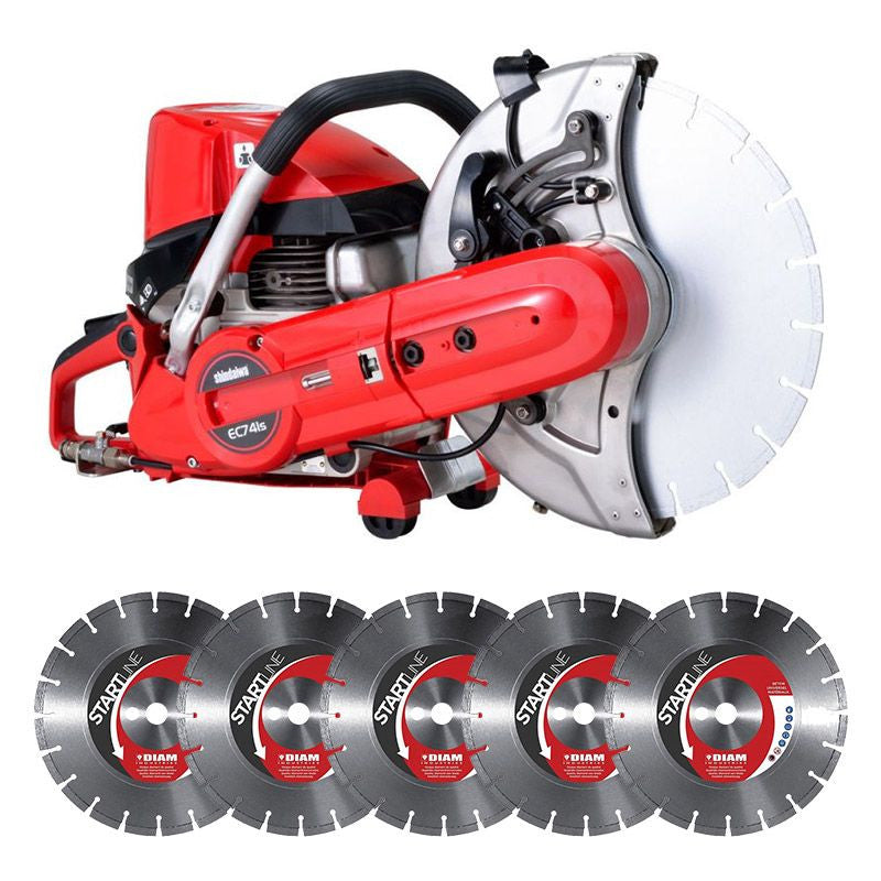Découpeuse thermique DIAM INDUSTRIES EC741S 73,5cm3 Ø 350mm + 5 Disques Diamants BS60350/25