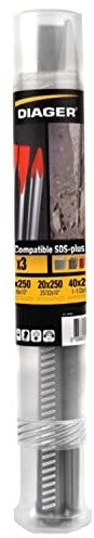 Kit Pics et Burins - DIAGER - SDS-plus 3pcs 1 Pics 14x250 mm 1 Burins 20x250 mm 1 burin 40x250 mm