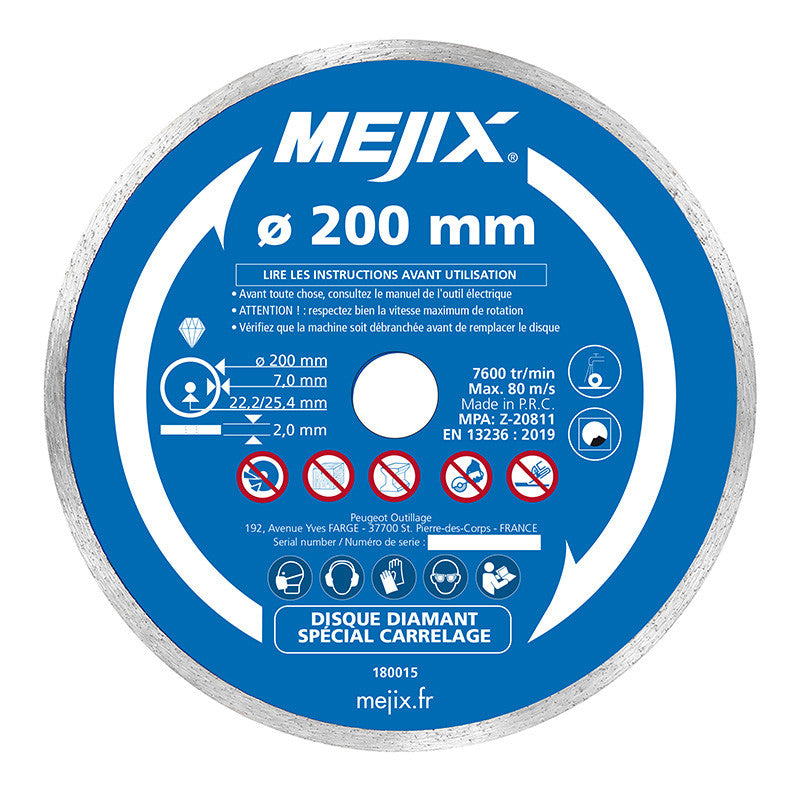 Disque diamant MEJIX 180015 - 200 mm BR 25.4/22.2 mm