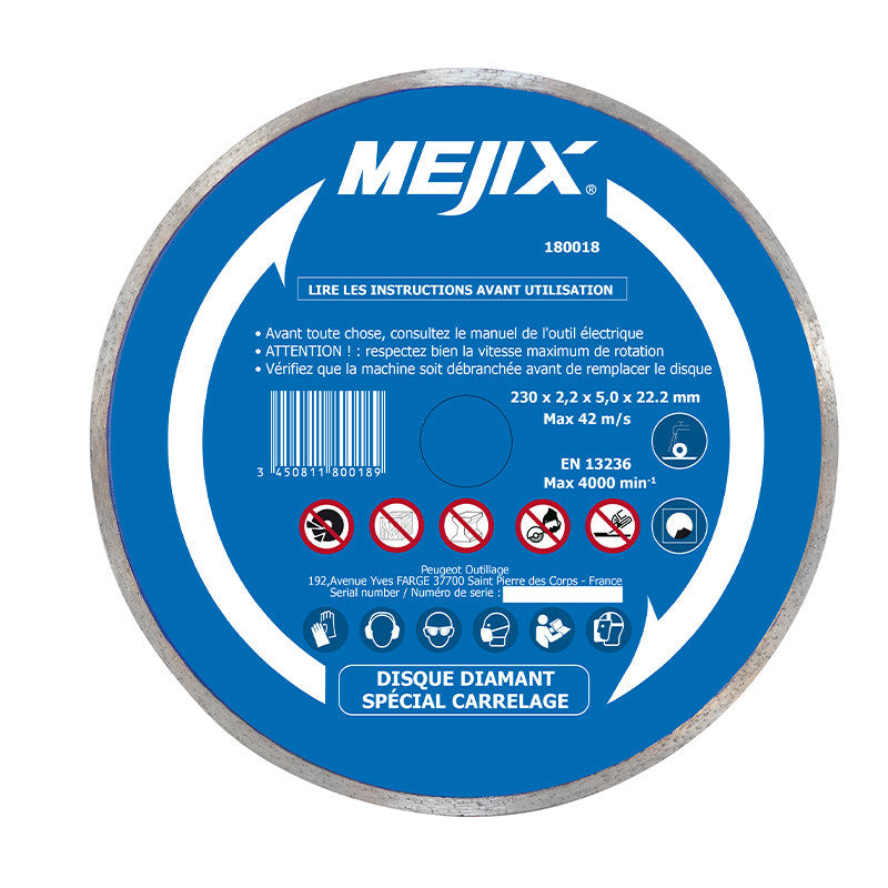 Disque diamant MEJIX 180018 - 230 mm BR 25.4/22.2 mm