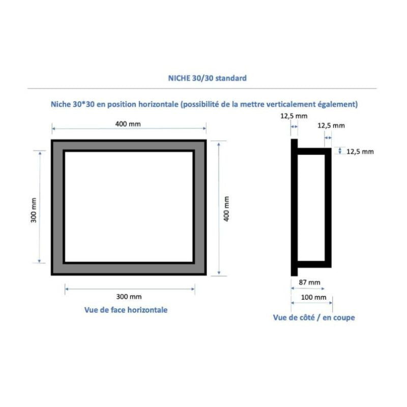 Duo de niches à carreler étanche MARMOX DUONICHE30/30 - Format intérieur 30x30cm - Profondeur 9cm