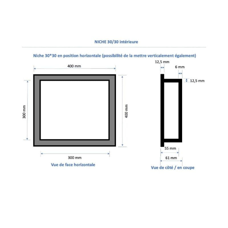 Duo de niches à carreler étanche MARMOX DUONICHE30/30-INT - Format intérieur 30x30cm - Profondeur 6cm