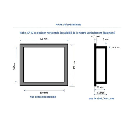 Duo de niches à carreler étanche MARMOX DUONICHE30/30-INT - Format intérieur 30x30cm - Profondeur 6cm