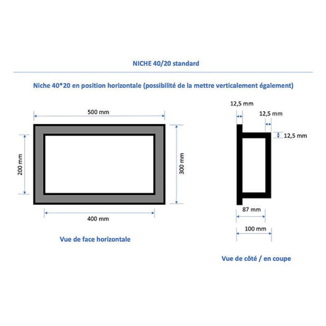 Duo de niches à carreler étanche MARMOX DUONICHE40/20 - Format intérieur 40x20cm - Profondeur 9cm
