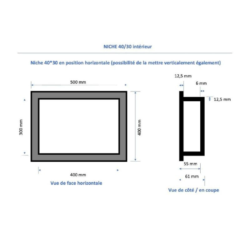 Duo de niches à carreler étanche MARMOX DUONICHE40/30-INT - Format intérieur 40x30cm - Profondeur 6cm
