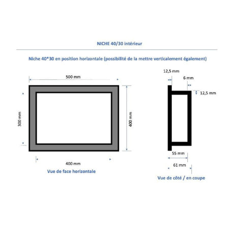 Duo de niches à carreler étanche MARMOX DUONICHE40/30-INT - Format intérieur 40x30cm - Profondeur 6cm