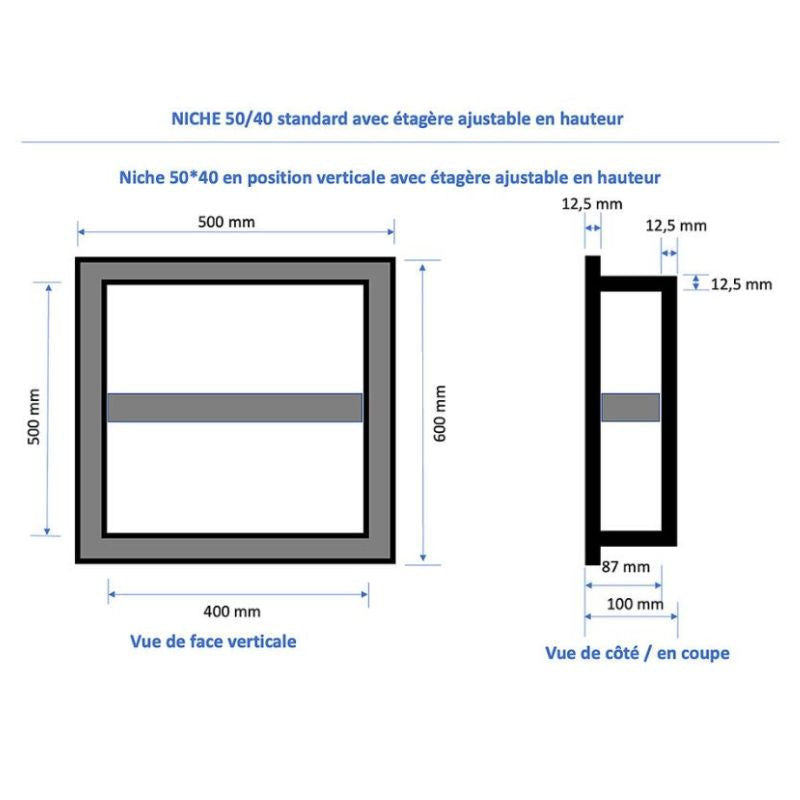 Duo de niches à carreler étanche MARMOX DUONICHE50/40 - Format intérieur 50x40cm - Profondeur 9cm