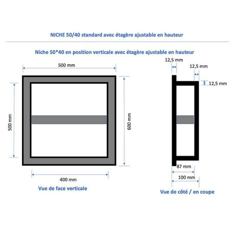 Duo de niches à carreler étanche MARMOX DUONICHE50/40 - Format intérieur 50x40cm - Profondeur 9cm