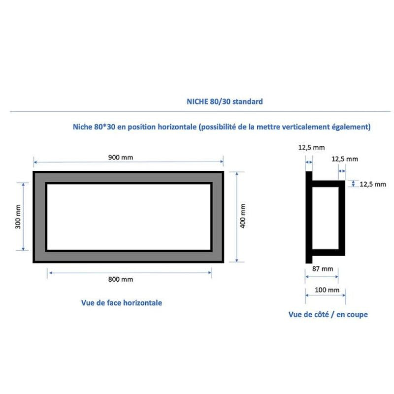 Duo de niches à carreler étanche MARMOX DUONICHE80/30 - Format intérieur 80x30cm - Profondeur 9cm