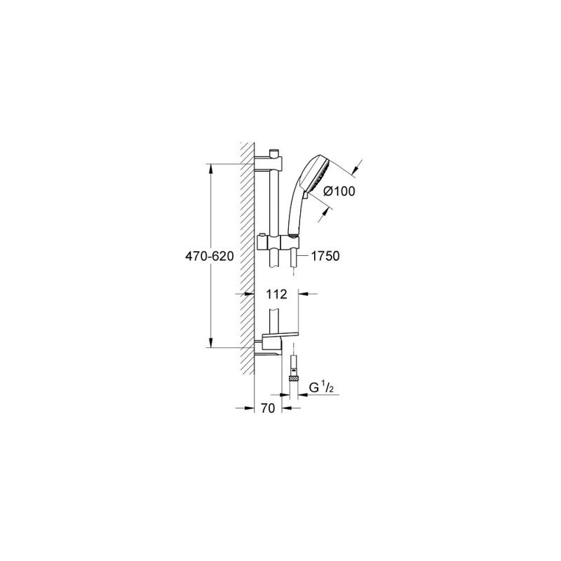 Ensemble VITALIO COMFORT GROHE 26097000 - douchette 3 jets + barre 60 cm + flexible 175 cm - chrome