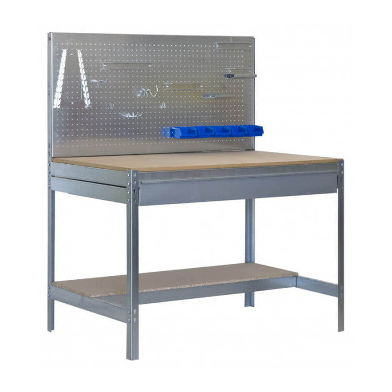 Etabli de travail 1200mm - SIMONRACK - BT2 BOX 1200 - 2 tablettes 1 tiroir et panneau percé