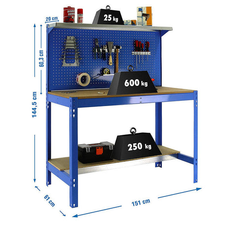 Etabli de travail 1500mm - SIMONRACK - BT3 1500 - 3 tablettes et panneau percé