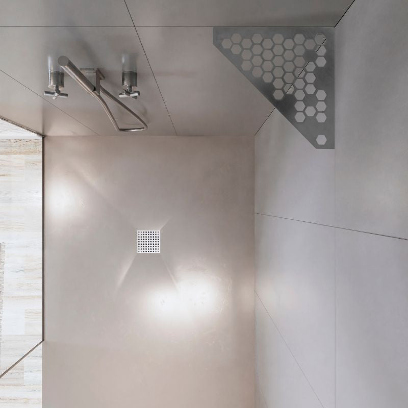 Etagère d'angle en pentagone MARMOX HEXA-PEN - Modèle hexagone - Acier inox brossé - Gris - 3mm