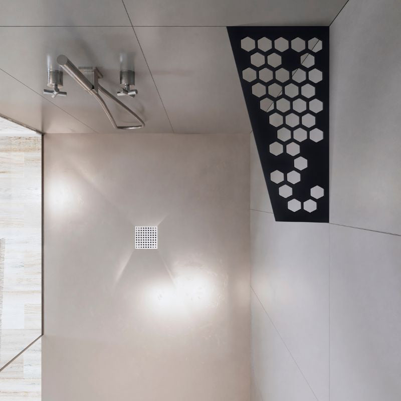 Etagère d'angle rectangulaire MARMOX HEXA-REC-9005 - Modèle hexagone - Acier inox brossé + revêtement anodisé epoxy - Noir - 3mm