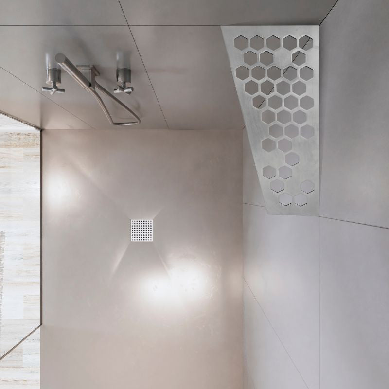 Etagère d'angle rectangulaire MARMOX HEXA-REC - Modèle hexagone - Acier inox brossé - Gris - 3mm