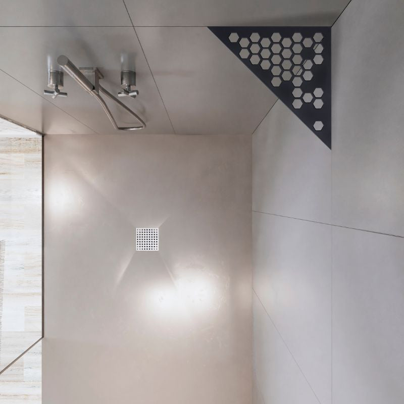 Etagère d'angle triangulaire MARMOX HEXA-TRI-9005 - Modèle hexagone - Acier inox brossé + revêtement anodisé epoxy - Noir - 3mm