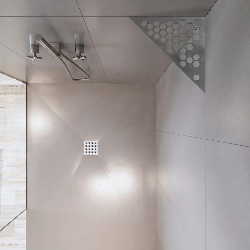 Etagère d'angle triangulaire MARMOX HEXA-TRI - Modèle hexagone - Acier inox brossé - Gris - 3mm