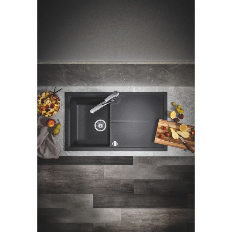 Évier K400 GROHE 31640AP0 1 bac + 1 égouttoir - 86 cm - noir granite