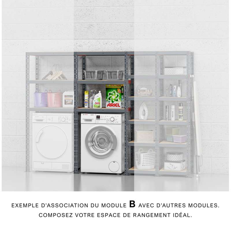 Extension étagère charge lourde MODULÖ STORAGE avec 3 plateaux de 70 cm de long (SYSTÈME EXTENSION)