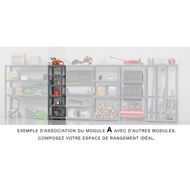 Extension étagère charge lourde MODULÖ STORAGE avec 6 plateaux de 50 cm de long (SYSTÈME EXTENSION)
