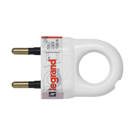 Fiche plastique LEGRAND avec anneau d'extraction 2P 6A blanc