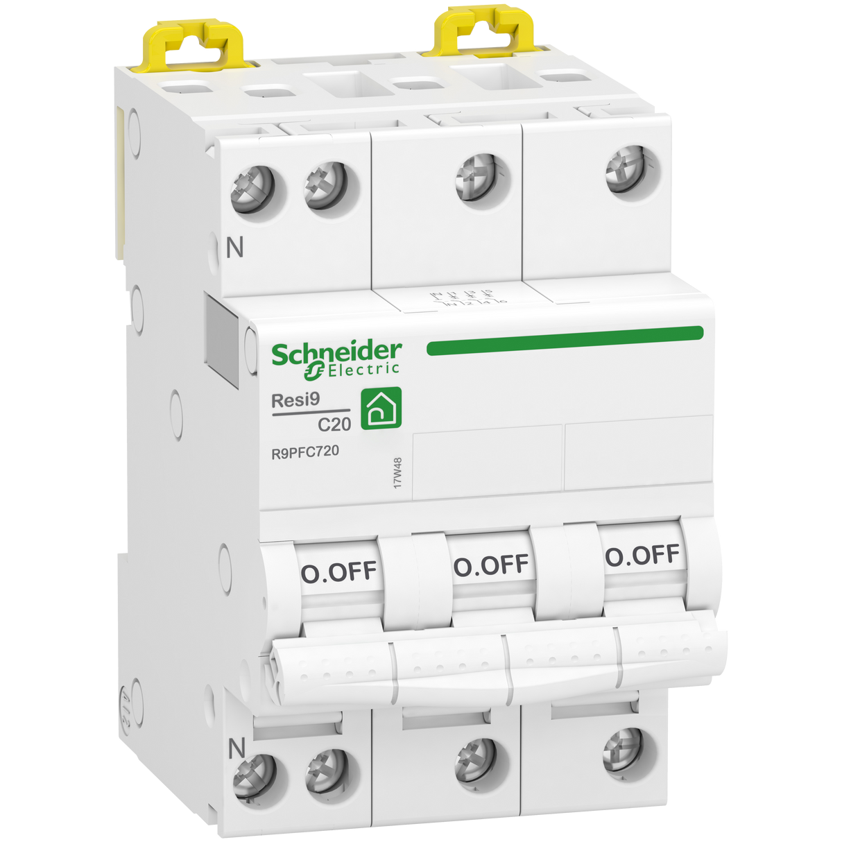 Disjoncteur tétrapolaire SCHNEIDER R9PFC720 20A courbe C 3kA 400V+D34 Resi9 XP