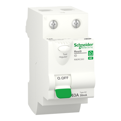 Interrupteur différentiel SCHNEIDER R9ERC263 63A type AC 30mA 1P+N embrochable Resi9 XE
