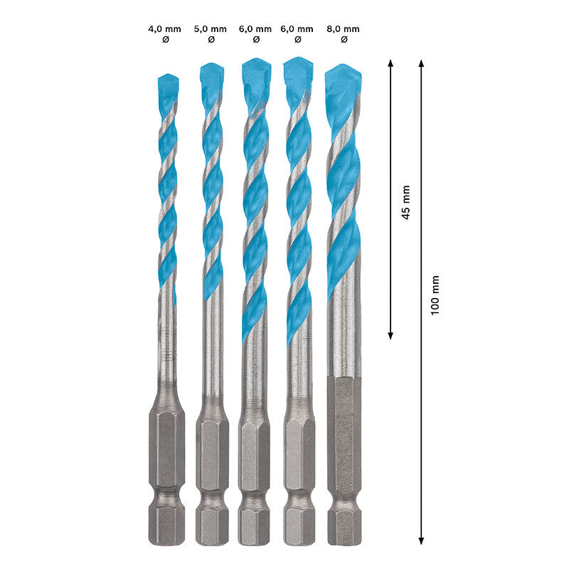 Forets polyvalents BOSCH 2608900585 HEX-9 Multi Construction, set de 5 pièces