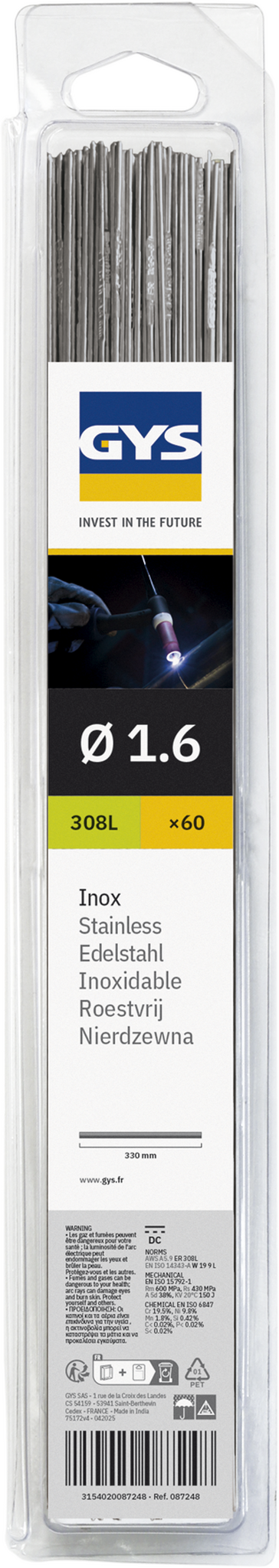 60 Baguettes TIG inox 308L ø 1.6 GYS 087248