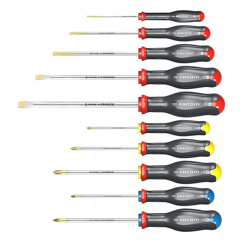 Jeu de 10 tournevis Protwist lame ronde et hexagonale FACOM ATW.J10PB