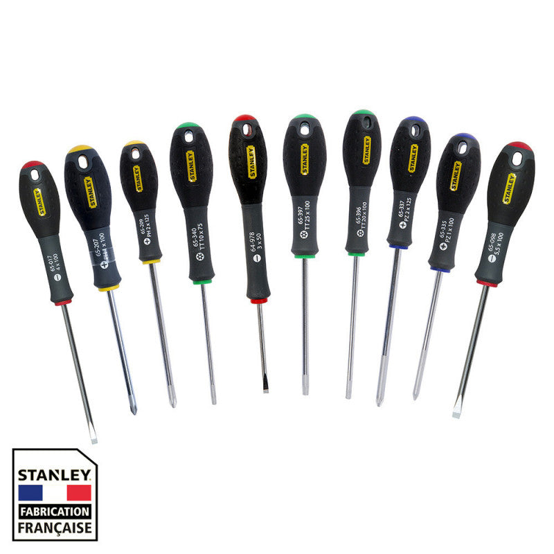 Jeu de 10 tournevis STANLEY FATMAX électricien + mécanicien - phillips + pozidriv + torx