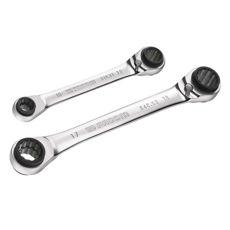 Jeu de 2 clés polygonales à cliquet droites FACOM 64C.J2PB angle 5°